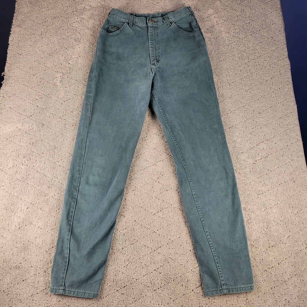 VTG Lee Jeans Womens 14 Long Green High Rise Straight Leg Denim Made In USA